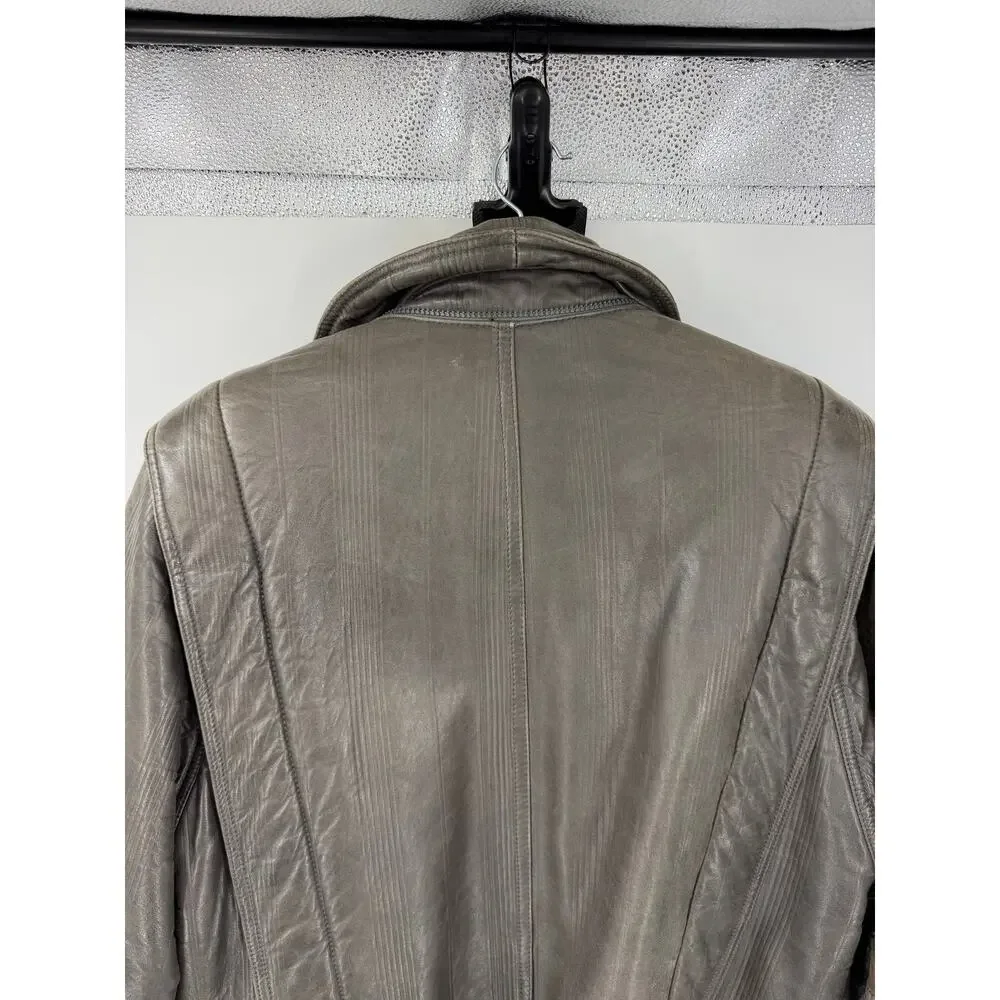 Vintage Basile Italy Mens M Gray Leather Bomber Jacket 90s Designer Moto